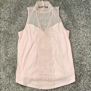 Express Pink Lace Mock Neck Tank Top